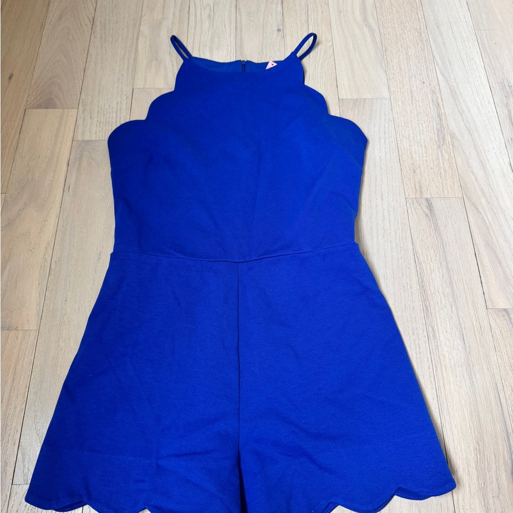 Aqua Blue Sleeveless Jumpsuit with Scalloped Hem